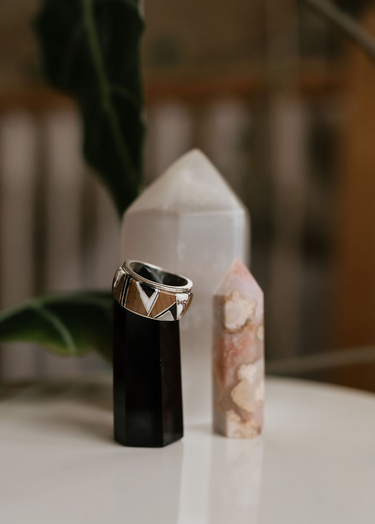 Tigers Eye + White Buffalo + Onyx Inlay Sterling Silver Ring