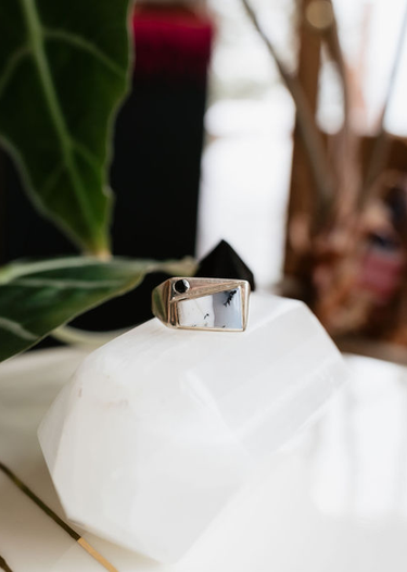 Agate + Onyx in Sterling Silver Ring