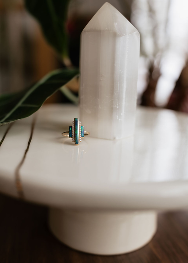 Australian Opals + Diamonds in 14k gold Ring
