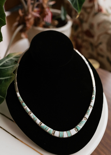 Turquoise + White Buffalo in Sterling Silver Chain Necklace