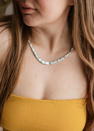 Turquoise + White Buffalo in Sterling Silver Chain Necklace
