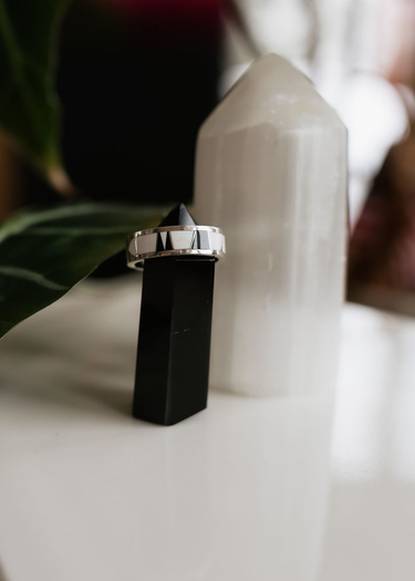 White Buffalo + Onyx Inlay Sterling Silver Ring
