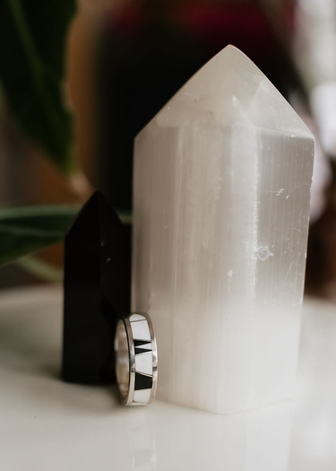 White Buffalo + Onyx Inlay Sterling Silver Ring