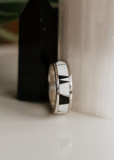 White Buffalo + Onyx Inlay Sterling Silver Ring