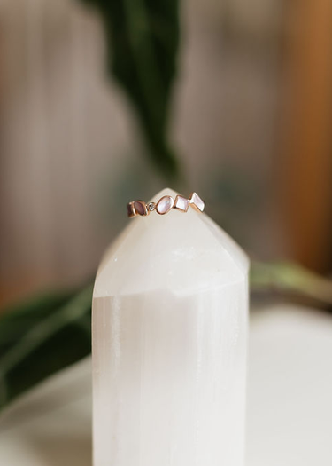 Pink opals + Diamond in 14k gold Ring