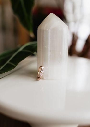 Pink opals + Diamond in 14k gold Ring
