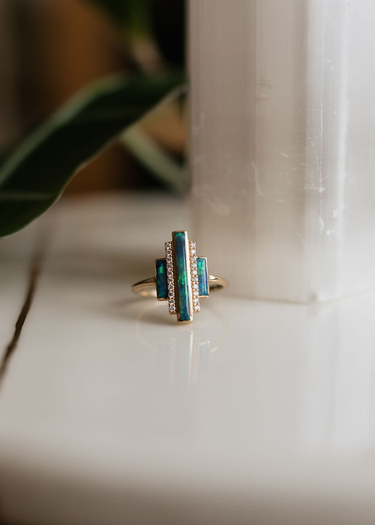 Australian Opals + Diamonds in 14k gold Ring