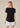 Side Slit V-Neck Tee in Black